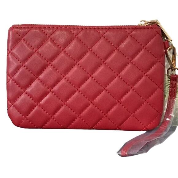 Badgley Mischka Diamond Quilted Clutch Wristlet NWT Brick Red​ - Picture 2 of 3
